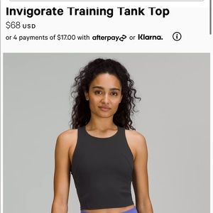 Lululemon Invigorate Training Tank Top - 8 - black